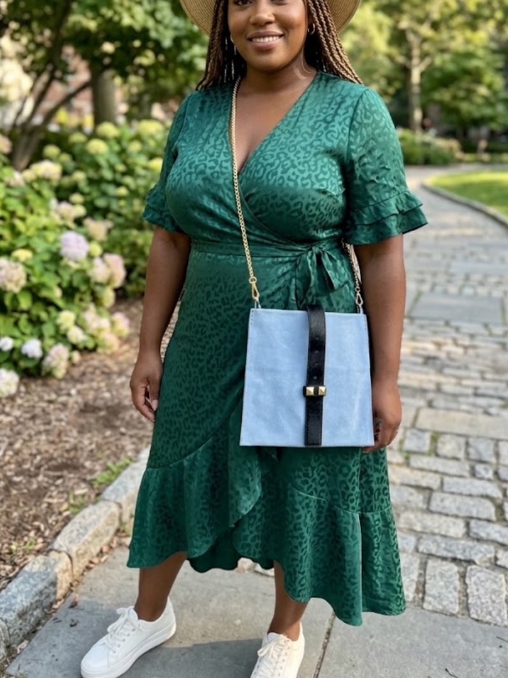 Blue Suede Crossbody Bag with Black Trim